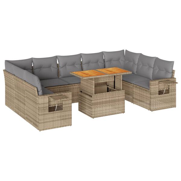 vidaXL Set Divano da Giardino 10 pz con Cuscini Beige in Polyrattan