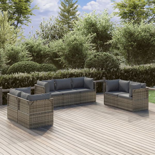 vidaXL Set Divani da Giardino 7 pz con Cuscini in Polyrattan Grigio