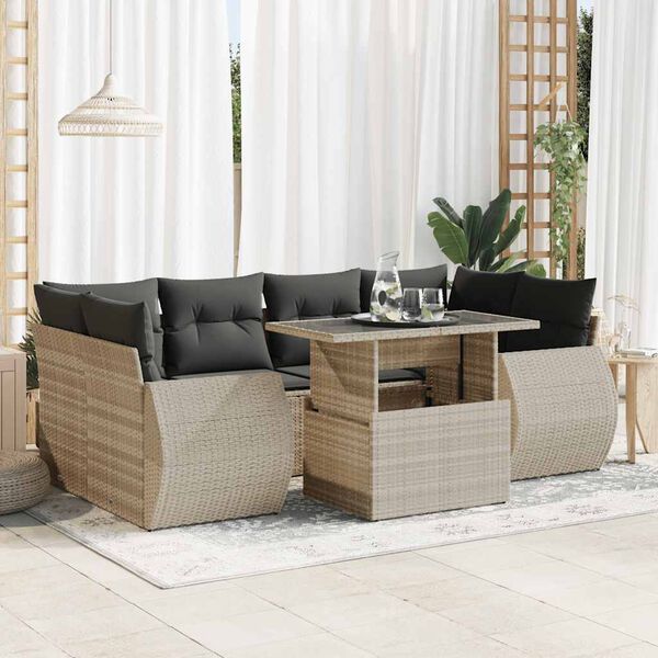 vidaXL Set Divani da Giardino 7pz con Cuscini Grigio Chiaro Polyrattan