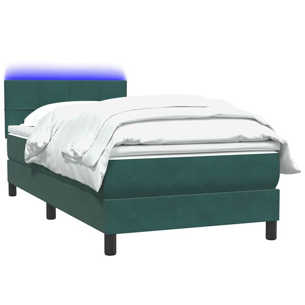 vidaXL Letto a Molle con Materasso e LED Verde Scuro 90x220 cm Velluto