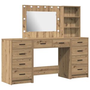 vidaXL Tavolo da Trucco 3 pz Rovere artigianale 78,5 x 41 x 135 cm
