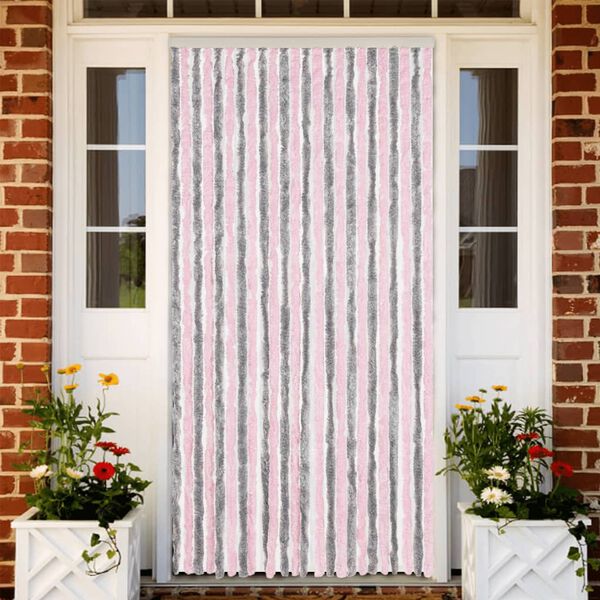 vidaXL Tenda Antimosche Grigio Argento e Rosa 100x230 cm in Ciniglia