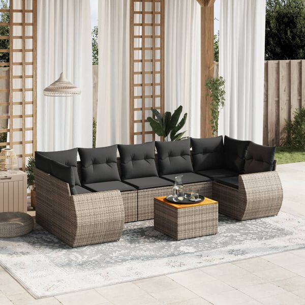 vidaXL Set Divano da Giardino 8 pz con Cuscini Grigio in Polyrattan