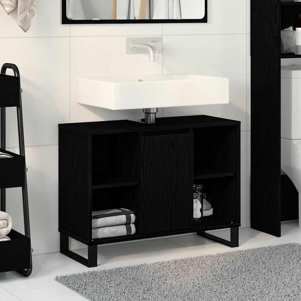 vidaXL Mobile da Bagno Nero 80 x 33 x 60 cm Legno multistrato