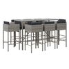 vidaXL Set Bar da Giardino 9 pz con Cuscini in Polyrattan Grigio