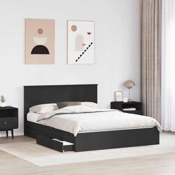 vidaXL Letto con Contenitore Nero 150 x 200 cm Legno multistrato