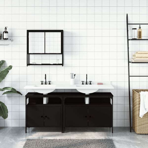 vidaXL Set Mobili da Bagno 3 pz Nero in Legno Multistrato