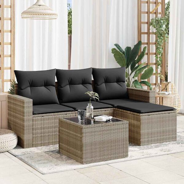 vidaXL Set Divano da Giardino 5pz con Cuscini Grigio Chiaro Polyrattan