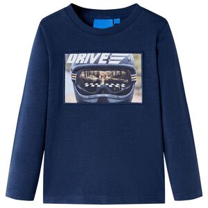 vidaXL Maglietta Bambino Maniche Lunghe Blu Marino M&eacute;lange 104