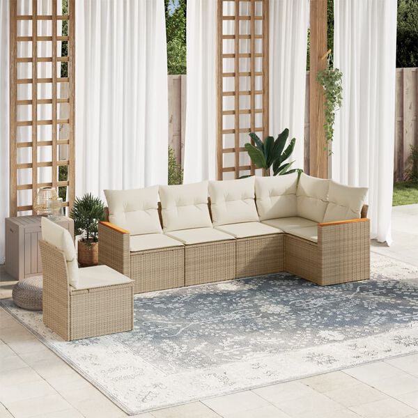 vidaXL Set Divano da Giardino 6 pz con Cuscini Beige in Polyrattan