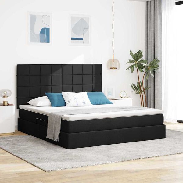 vidaXL Letto con contenitore e LED Nero 160 x 200 cm Poliestere