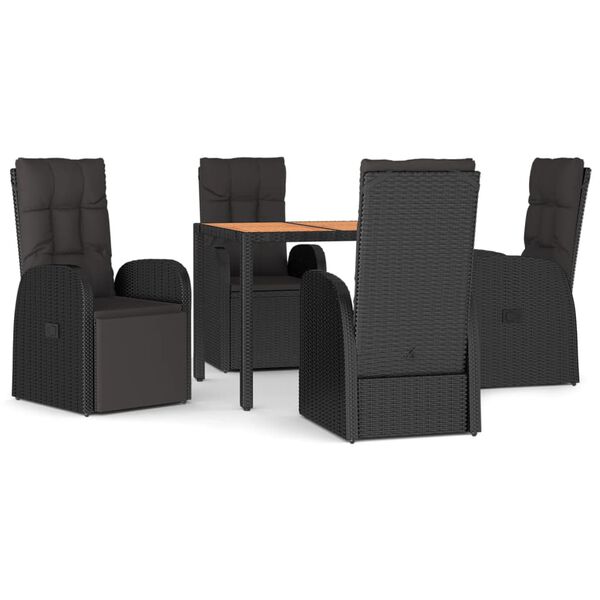 vidaXL Set da Pranzo da Giardino 5 pz Nero con Cuscini in Polyrattan