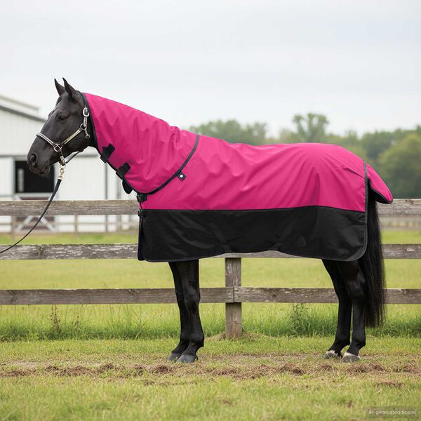 vidaXL Coperta per Cavalli Rosa e Nero 105 cm Poliestere