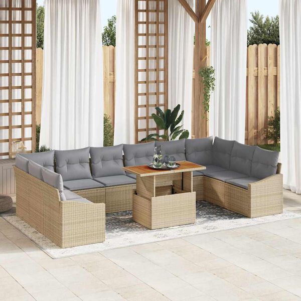vidaXL Set da Pranzo per Giardino con cuscino 11 pcs Beige e grigio