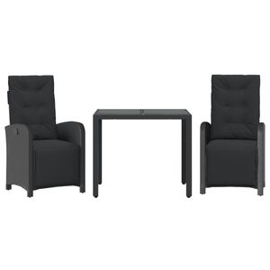 vidaXL Set da Bistr&ograve; 3 pz con Cuscini Nero in Polyrattan