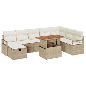 vidaXL Set Divano da Giardino 9 pcs Beige polyrattan