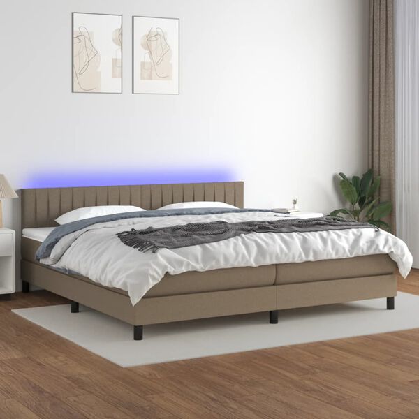 vidaXL Letto a Molle Materasso e LED tortora 200x200cm in Tessuto