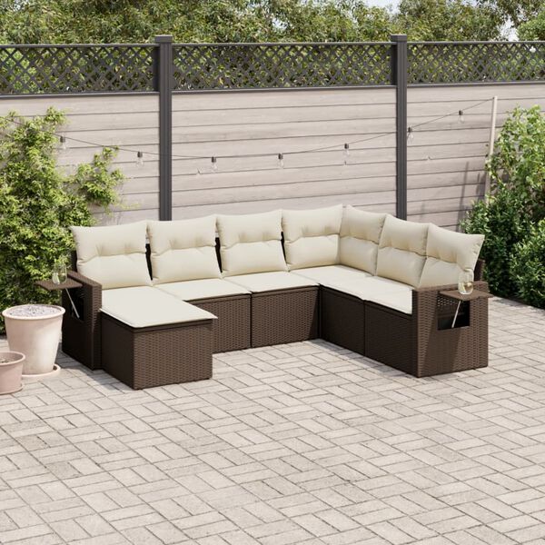 vidaXL Set Divani da Giardino 7 pz con Cuscini Marrone in Polyrattan