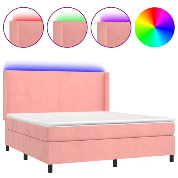 vidaXL Letto a Molle con Materasso e LED Rosa 160x200 cm in Velluto