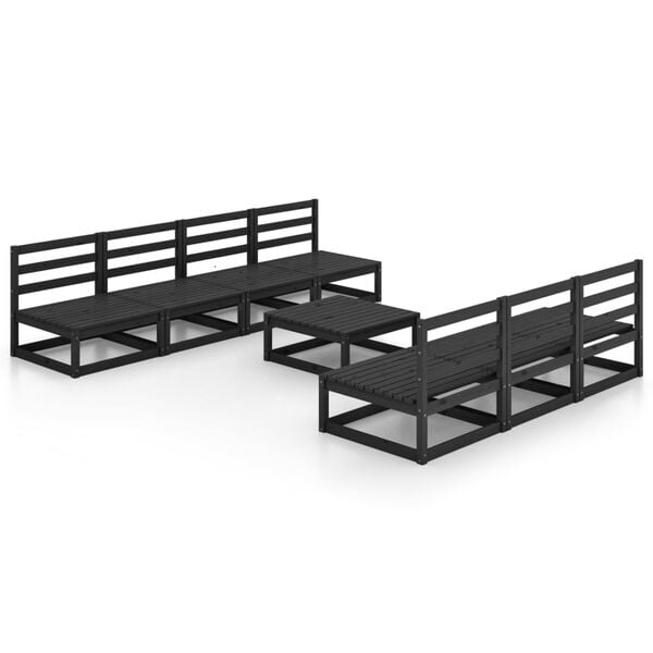 vidaXL Set Divani da Giardino 8 pz Nero in Legno Massello di Pino
