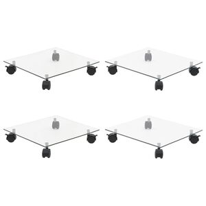 vidaXL Carrelli Porta Piante 4 pz 35x35 cm Vetro Temperato Quadrati