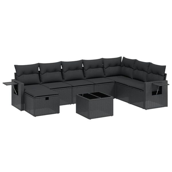 vidaXL Set Divani da Giardino 9 pz con Cuscini Nero in Polyrattan