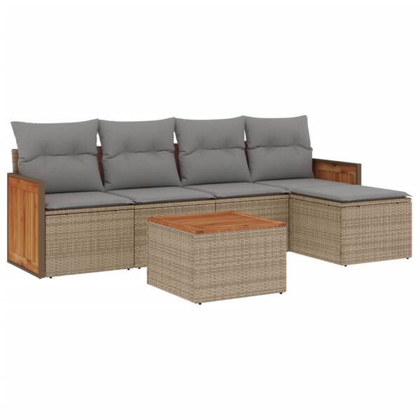 vidaXL Set Divano da Giardino 6 pz con Cuscini Beige in Polyrattan