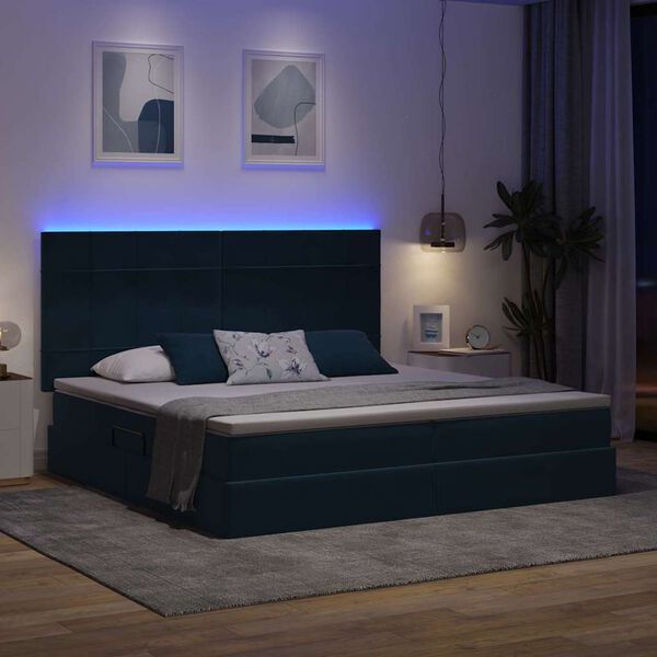 vidaXL Letto con contenitore e LED Blu Scuro 200 x 200 cm Velluto
