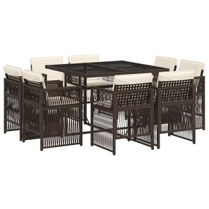vidaXL Set da Pranzo da Giardino 9pz con Cuscini Marrone in Polyrattan