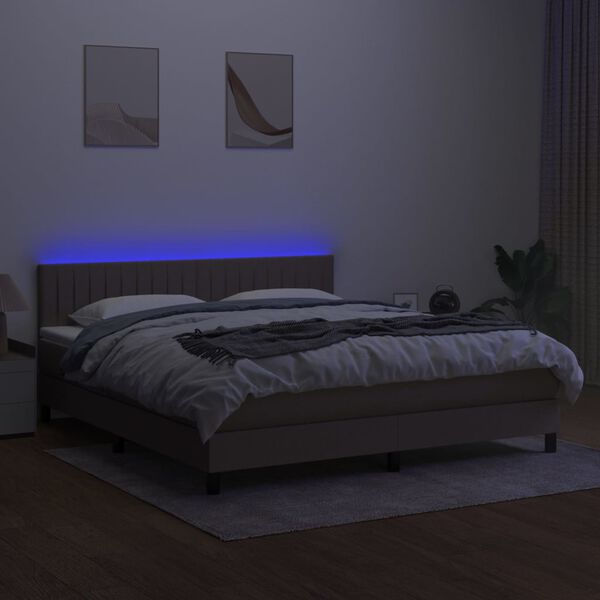 vidaXL Letto a Molle con Materasso e LED Tortora 160x200 cm in Tessuto