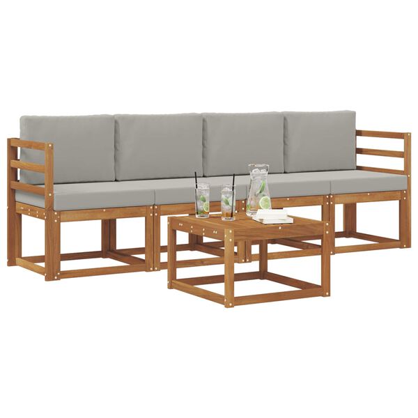 vidaXL Set di divani da esterno 5 pcs Grigio Naturale e Chiaro
