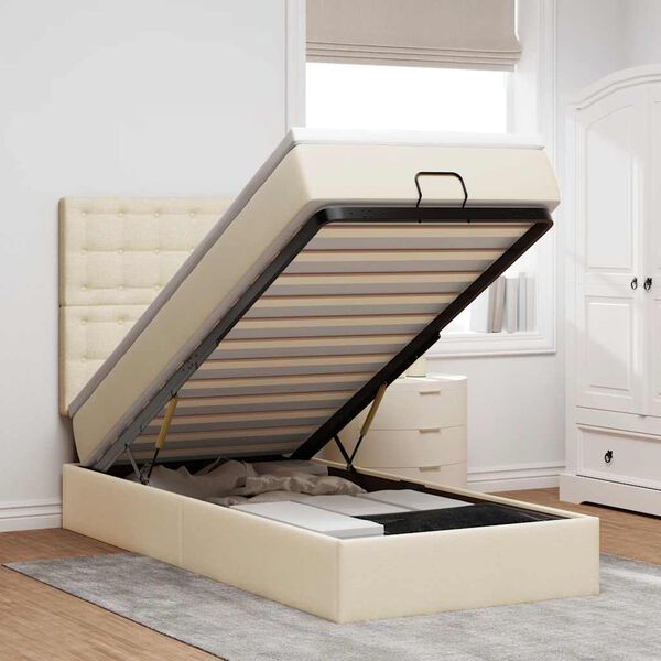 vidaXL Struttura Letto Pouf con Materasso Crema 90x190 cm in Tessuto