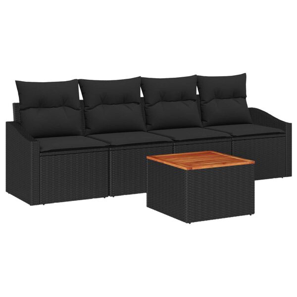 vidaXL Set Divano da Giardino con cuscino 5 pcs Nero polyrattan