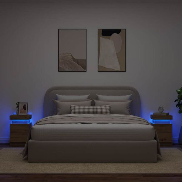 vidaXL Comodini con LED 2pz Rovere Artigianale 40x30x40 cm Truciolato