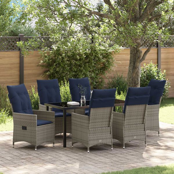vidaXL Set da Pranzo per Giardino 7 pcs Grigio polyrattan