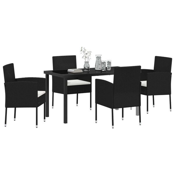 vidaXL Set da Pranzo per Giardino con cuscino 5 pcs Nero polyrattan
