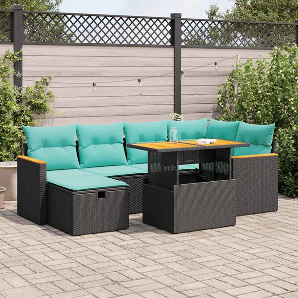 vidaXL Set Divani Giardino 7 pz con Cuscini Marrone Polyrattan Acacia