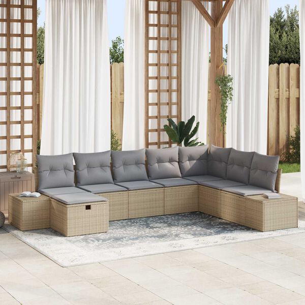 vidaXL Set Divano da Giardino con cuscino 8 pcs Beige polyrattan