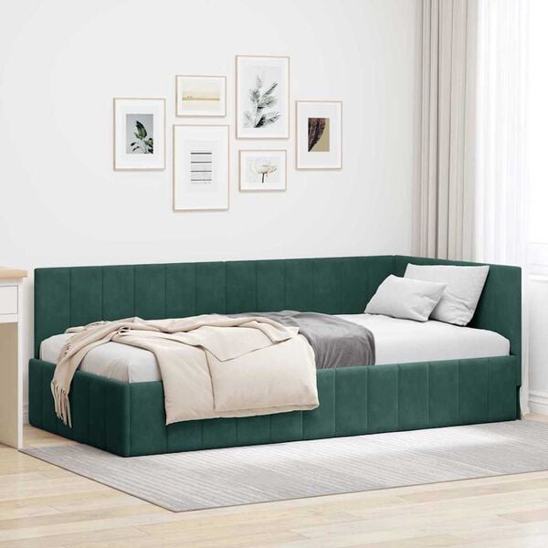 vidaXL Cornice del letto ad angolo Verde Scuro 90 cm x 200 cm Velluto