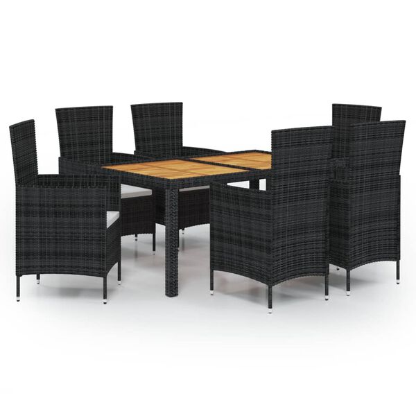 vidaXL Set da Pranzo da Giardino 7 pz con Cuscini in Polyrattan Nero
