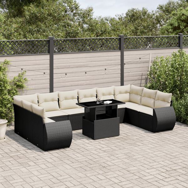 vidaXL Set Divani da Giardino 11 pz con Cuscini in Polyrattan Nero