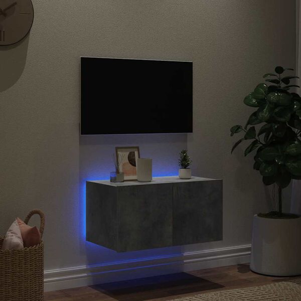 vidaXL Mobile TV a Parete con Luci LED Grigio Cemento 60x35x31 cm