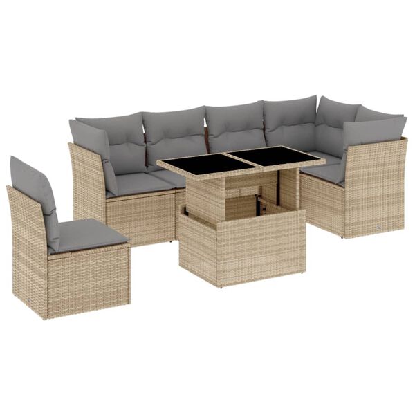 vidaXL Set Divani da Giardino 7 pz con Cuscini Beige in Polyrattan