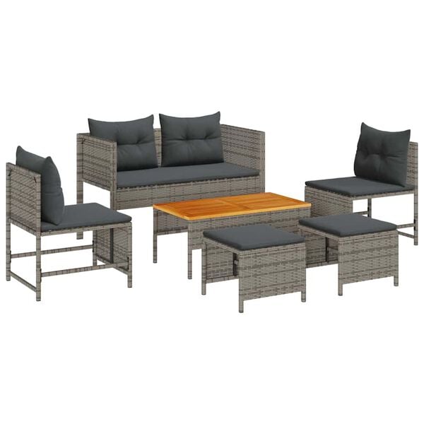 vidaXL Set Divano da Giardino 6 pcs Grigio e Grigio Scuro polyrattan