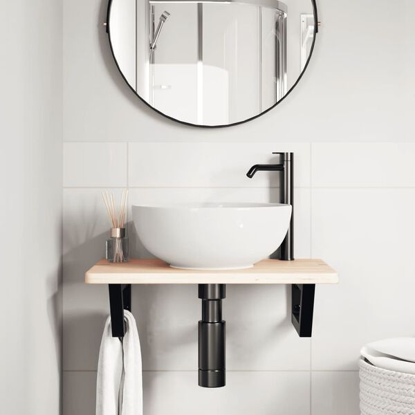 vidaXL Ripiano a Parete per Lavabo in Acciaio e Massello di Rovere