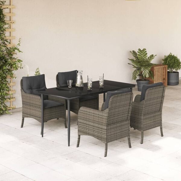 vidaXL Set da Pranzo da Giardino 5 pz con Cuscini in Polyrattan Grigio