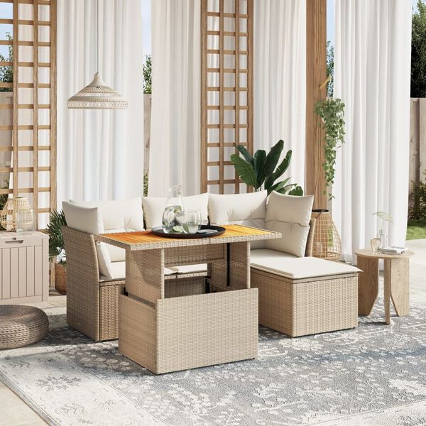 vidaXL Set Divano da Giardino 6 pz con Cuscini Beige in Polyrattan