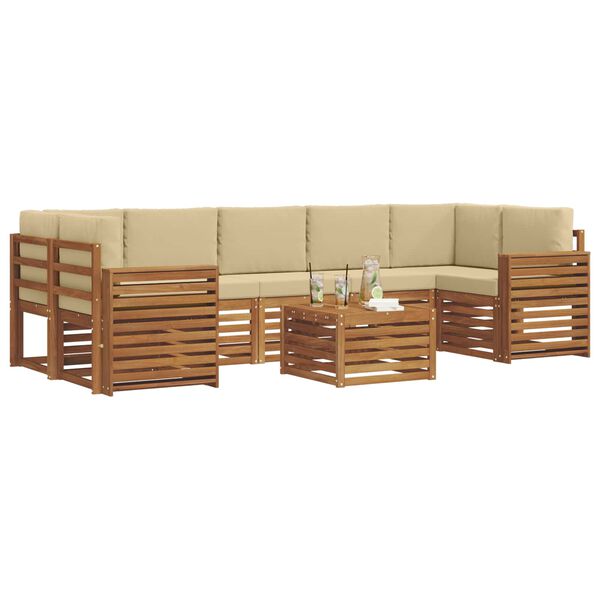 vidaXL Set divani 8 pcs Naturale e Beige Legno di Acacia Massello