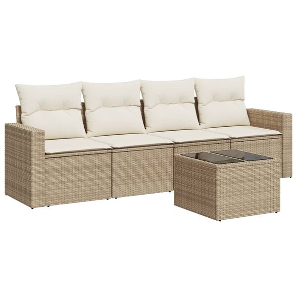 vidaXL Set Divano da Giardino 5 pz con Cuscini Beige in Polyrattan