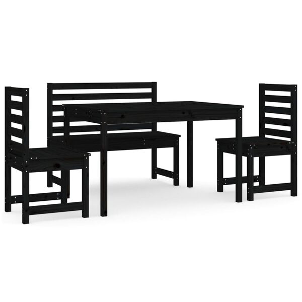 vidaXL Set da Pranzo per Giardino 4pz Nero in Legno Massello di Pino